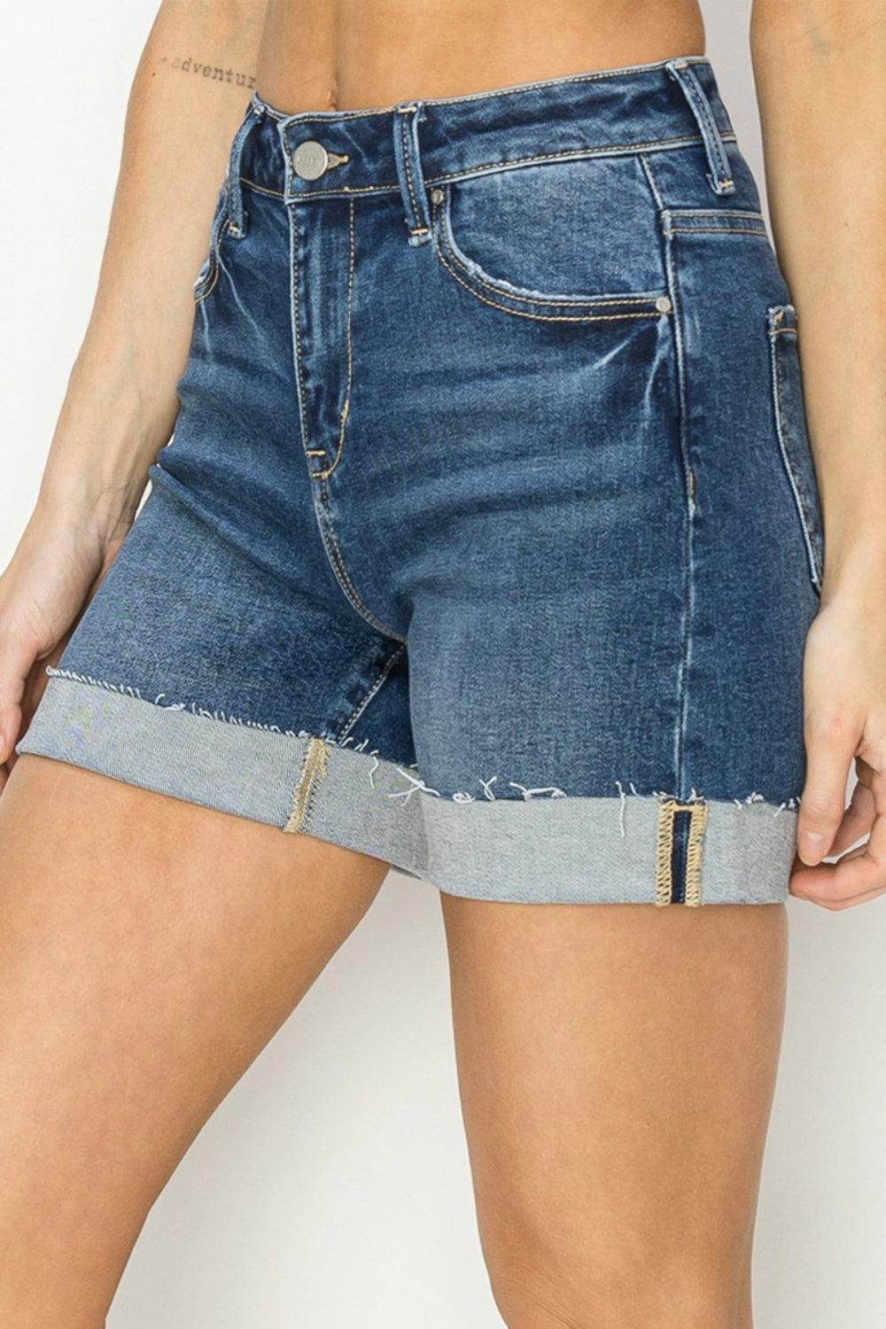 RISEN High Rise Cuffed Denim Shorts for Summer Style