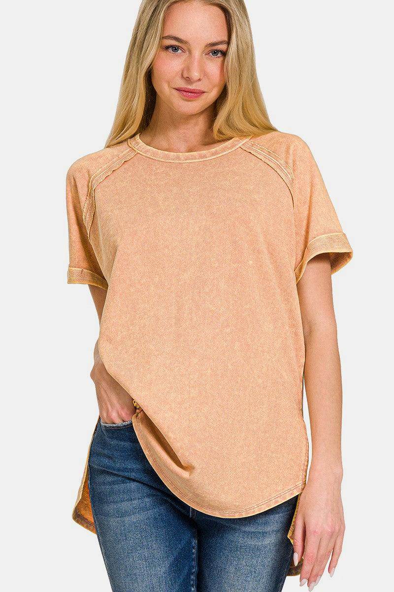 Zenana Heathered Round Neck Short Sleeve Top for Women