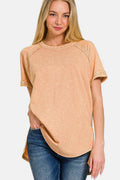 Zenana Heathered Round Neck Short Sleeve Top for Women