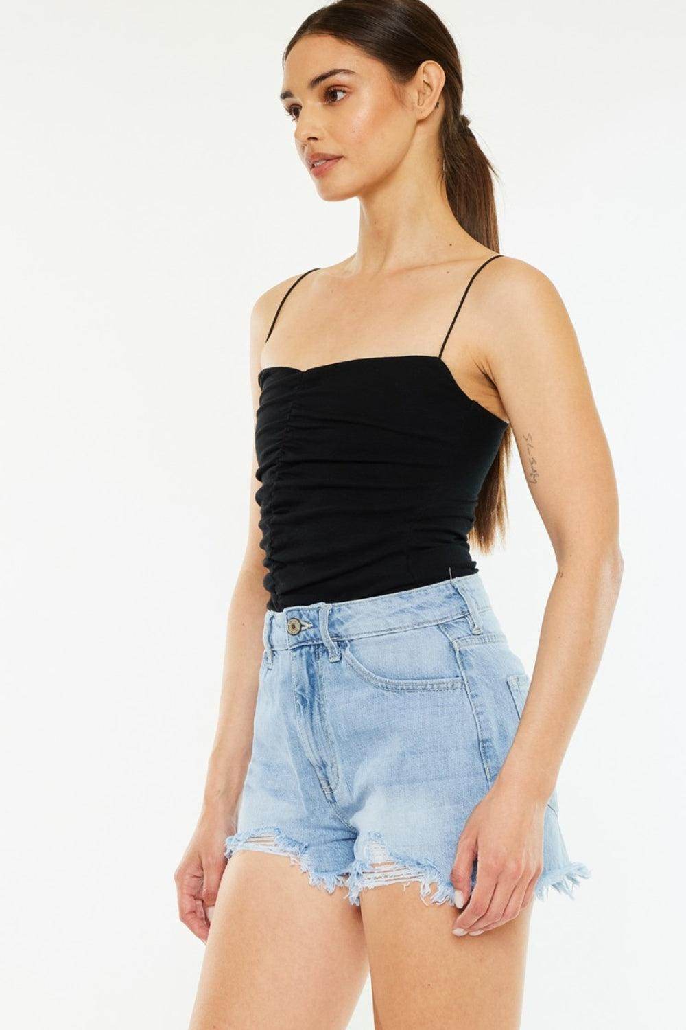 Kancan Raw Hem Distressed High Waist Denim Shorts Women