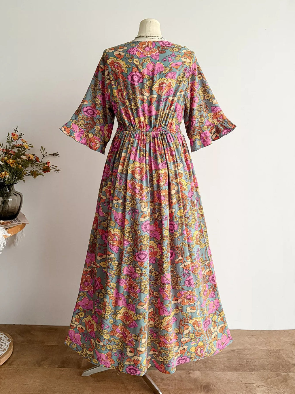 Lace Detail Floral Surplice Dress
