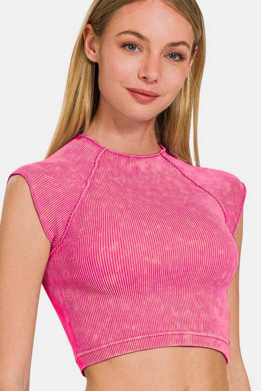 Zenana Ribbed Round Neck Cropped Top for Stylish Outfits