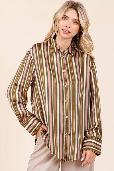 Mittoshop Striped Button Down Satin Shirt in Multicolor