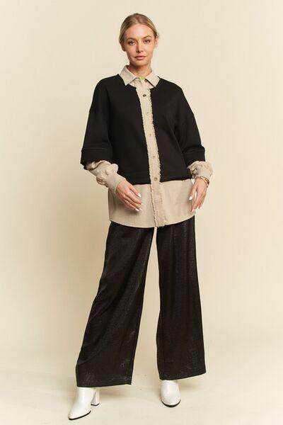 Davi & Dani Faux Layered French Terry Contrast Top Style