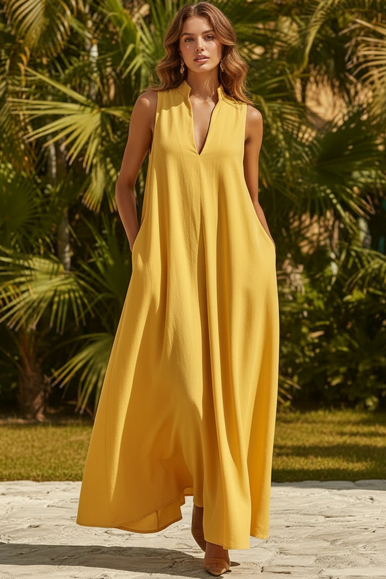 Sleeveless Stand-Collar Maxi Dress – 5 Colors S–3XL