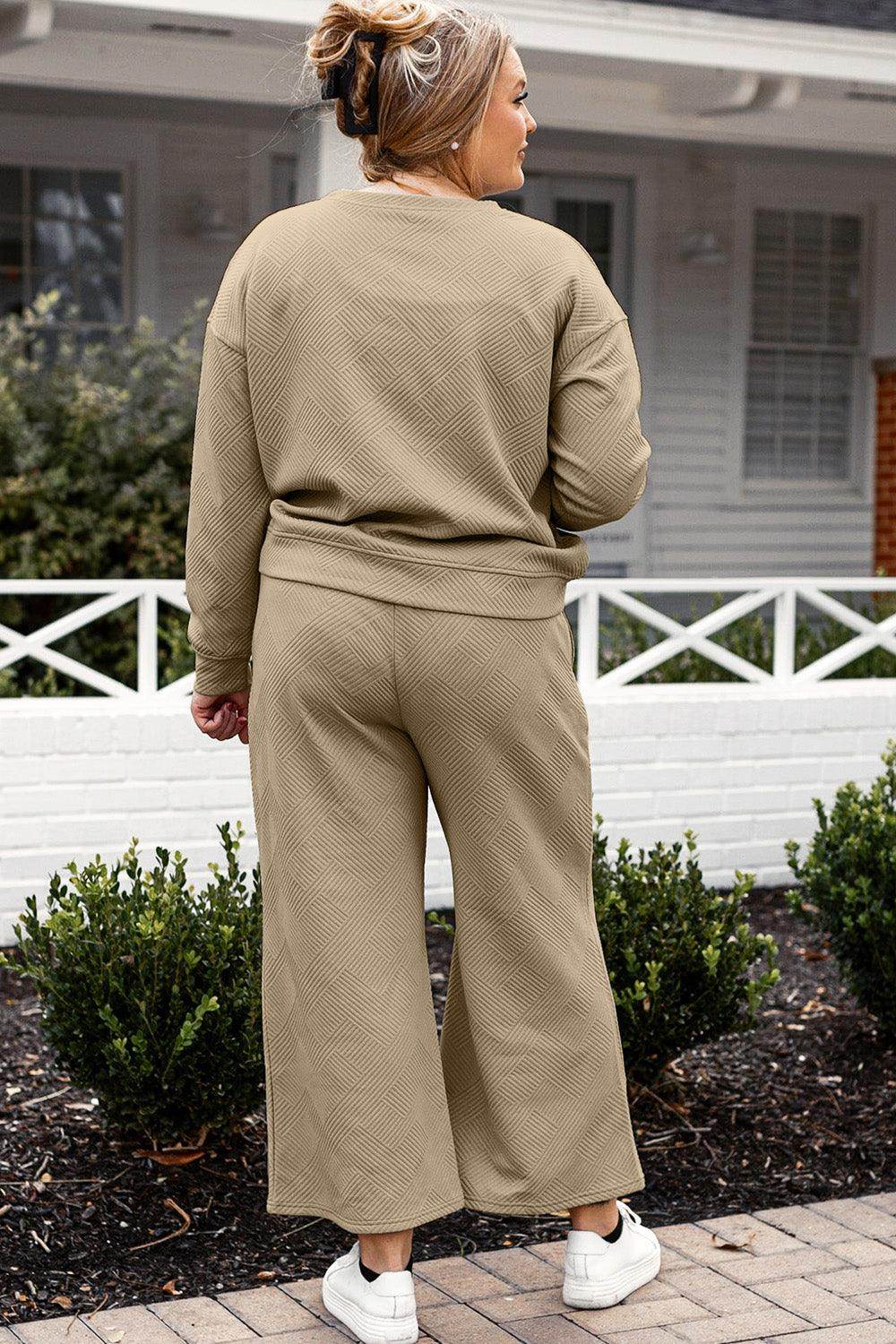 Double Take Full Size Textured Long Sleeve Top and Drawstring Pants Set for Women