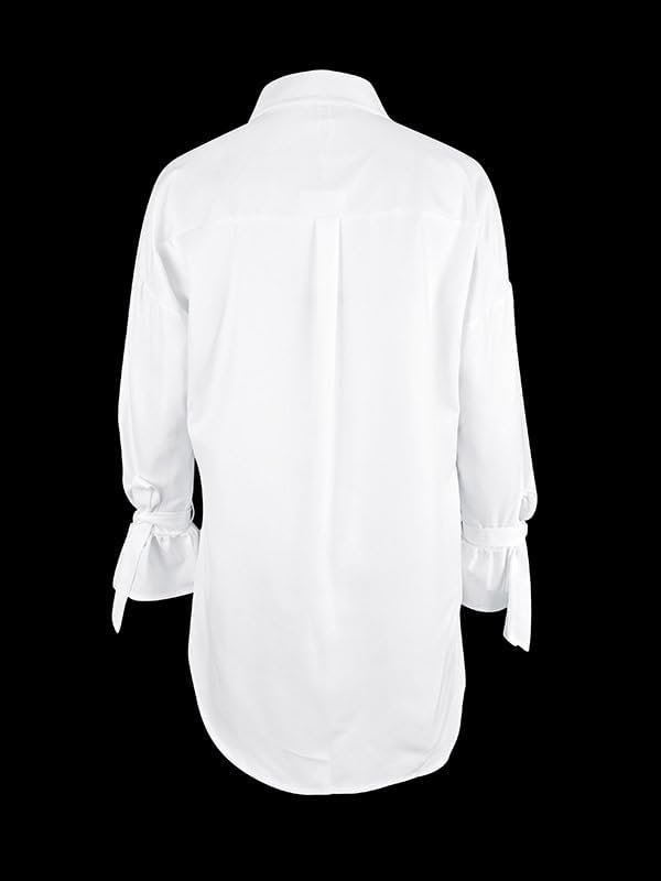 UOOZEE Women's Loose Fit Button Down Shirts Floral Long Tied Sleeve V Neck Dressy Casual High Low Blouses
