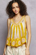 POL Openwork Stripe Pattern Flowy Tank with Scalloped Edge
