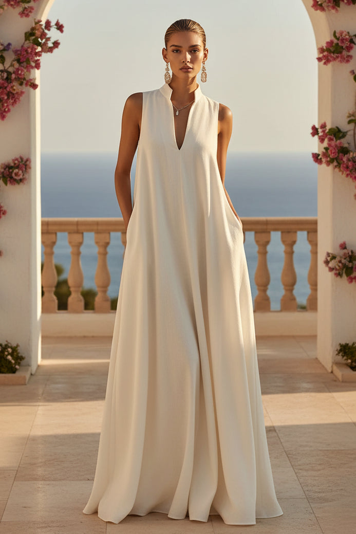 Sleeveless Stand-Collar Maxi Dress – 5 Colors S–3XL