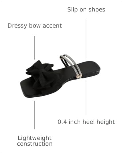 GORGLITTER Women's Bow Flat Sandals Dressy Rhinestone Comfortable Sandals | Cute Slip On Slides, Strappy Flats, Square Toe, Sparkly Dressy Party Wedding Sandals for Bride
