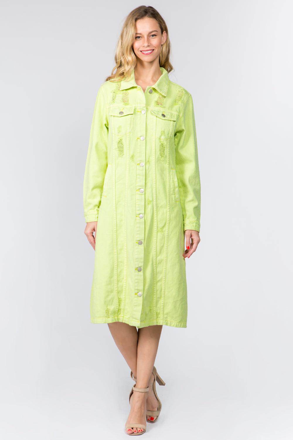 American Bazi Button Up Distressed Denim Dress for Women