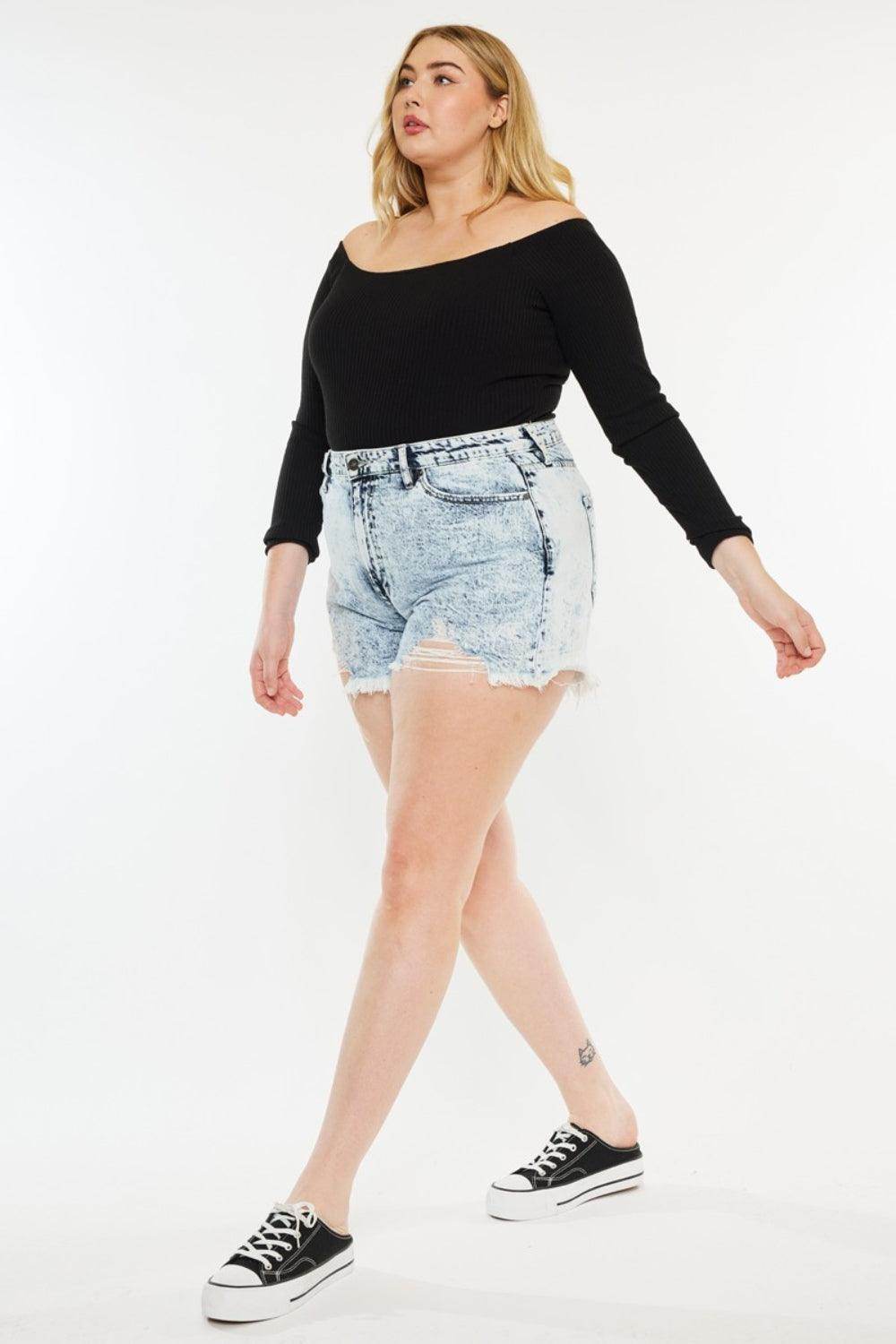Kancan Full Size Distressed High Waist Denim Shorts for Women