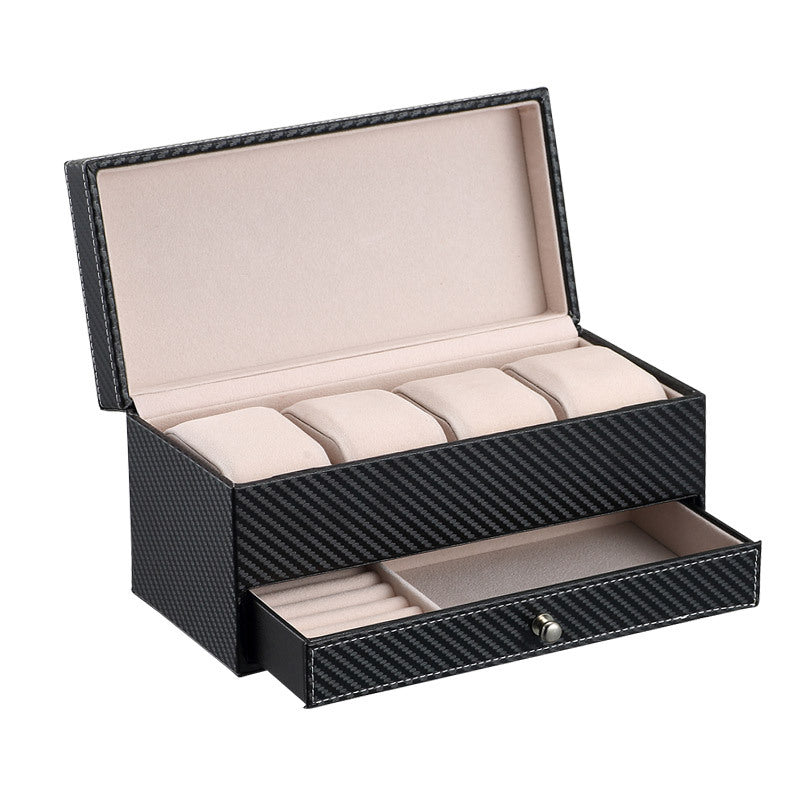 Men's drawer-style 4-seat leather watch display box