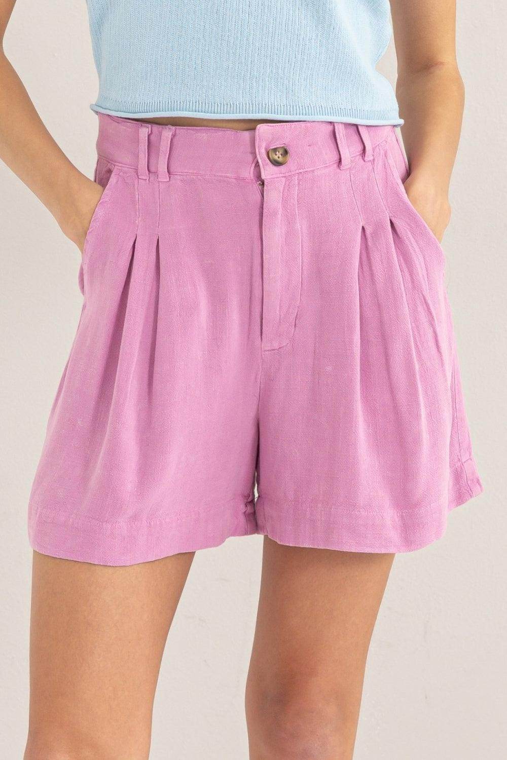 HYFVE High Waist Pleated Linen Shorts for Stylish Comfort