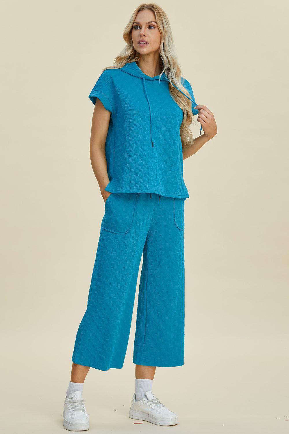 Double Take Full Size Texture Hoodie and Pants Set