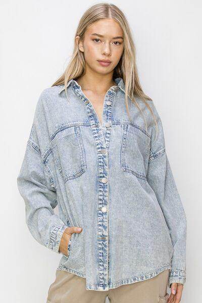 RISEN Button Up Long Sleeve Shacket for Stylish Layering