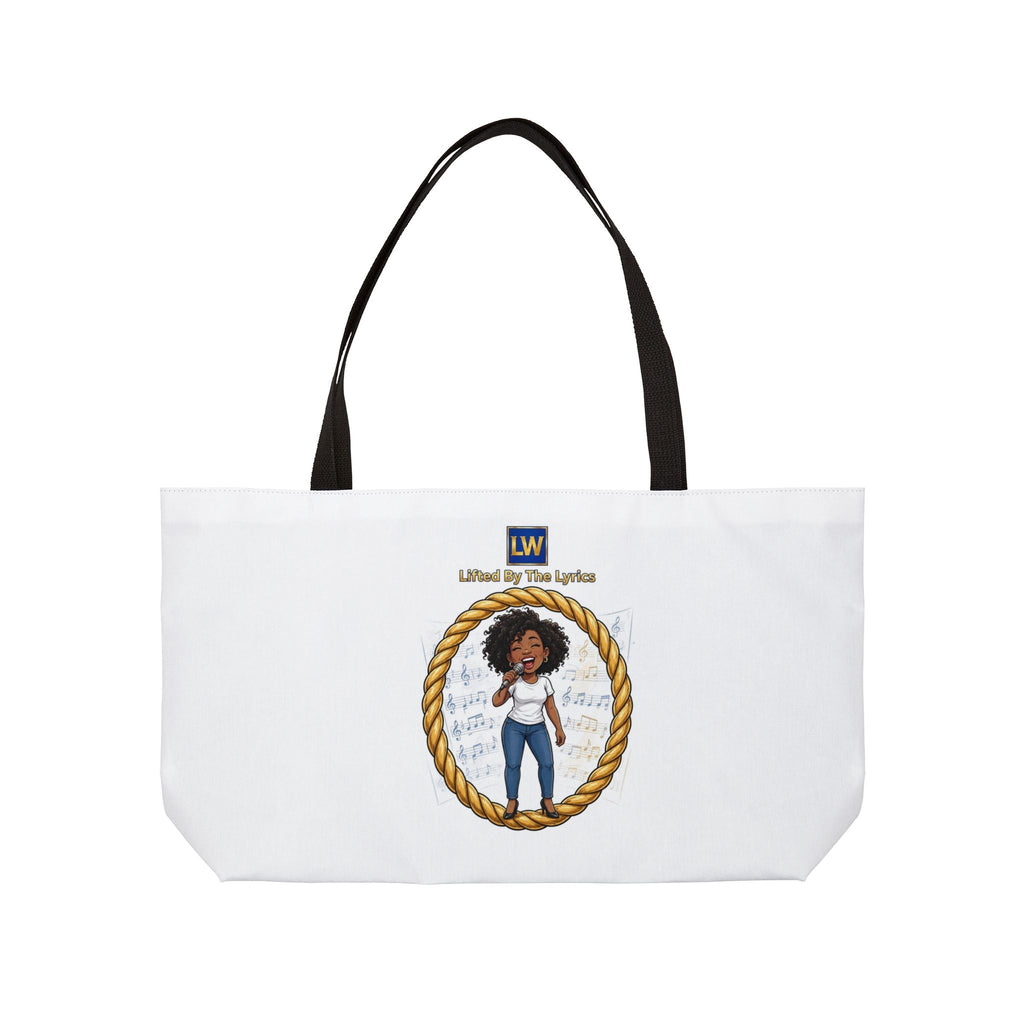 Singing Lady Weekender Tote Bag — "Lifted by the Lord" Afro Woman Canvas Travel Tote