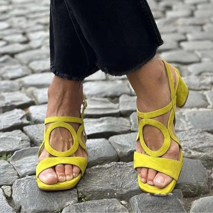 Women's Suede Hollow-Out Buckle Strap High Heel Sandals – Pointed Toe