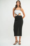 MABLE Ribbed Knit Color Block Cutout Midi Dress