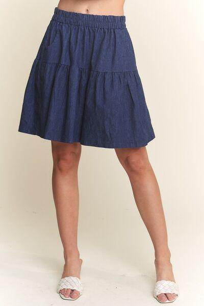 ADORA Elastic Waist Wide Leg Denim Shorts for Women