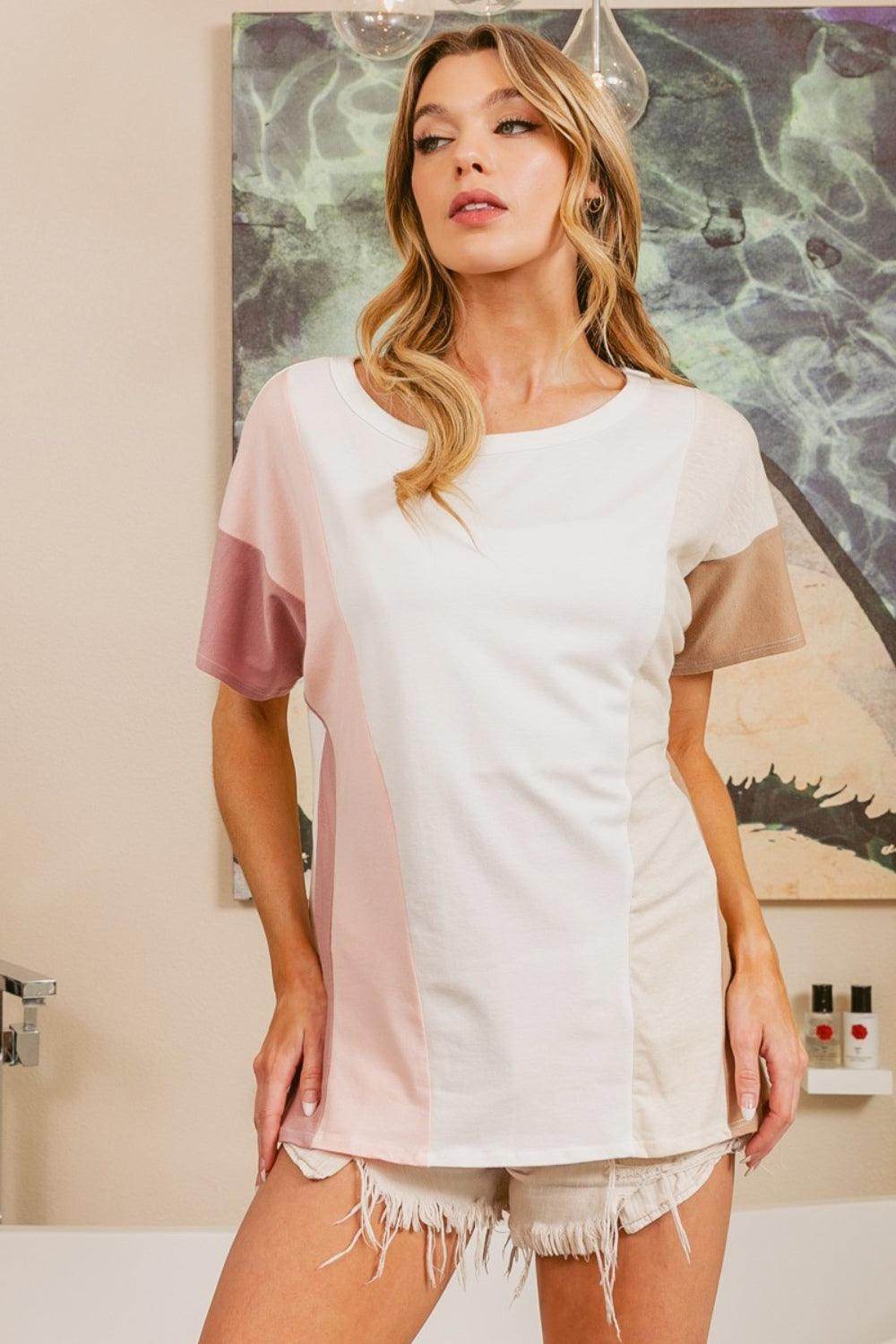 BiBi Color Block Short Sleeve T-Shirt for Stylish Comfort