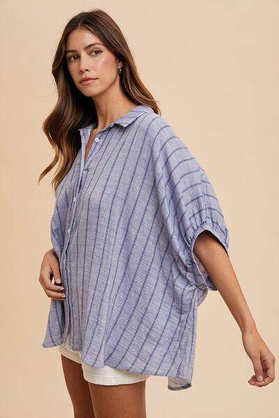 Annie Wear Striped Button Up Half Sleeve Shirt for Women