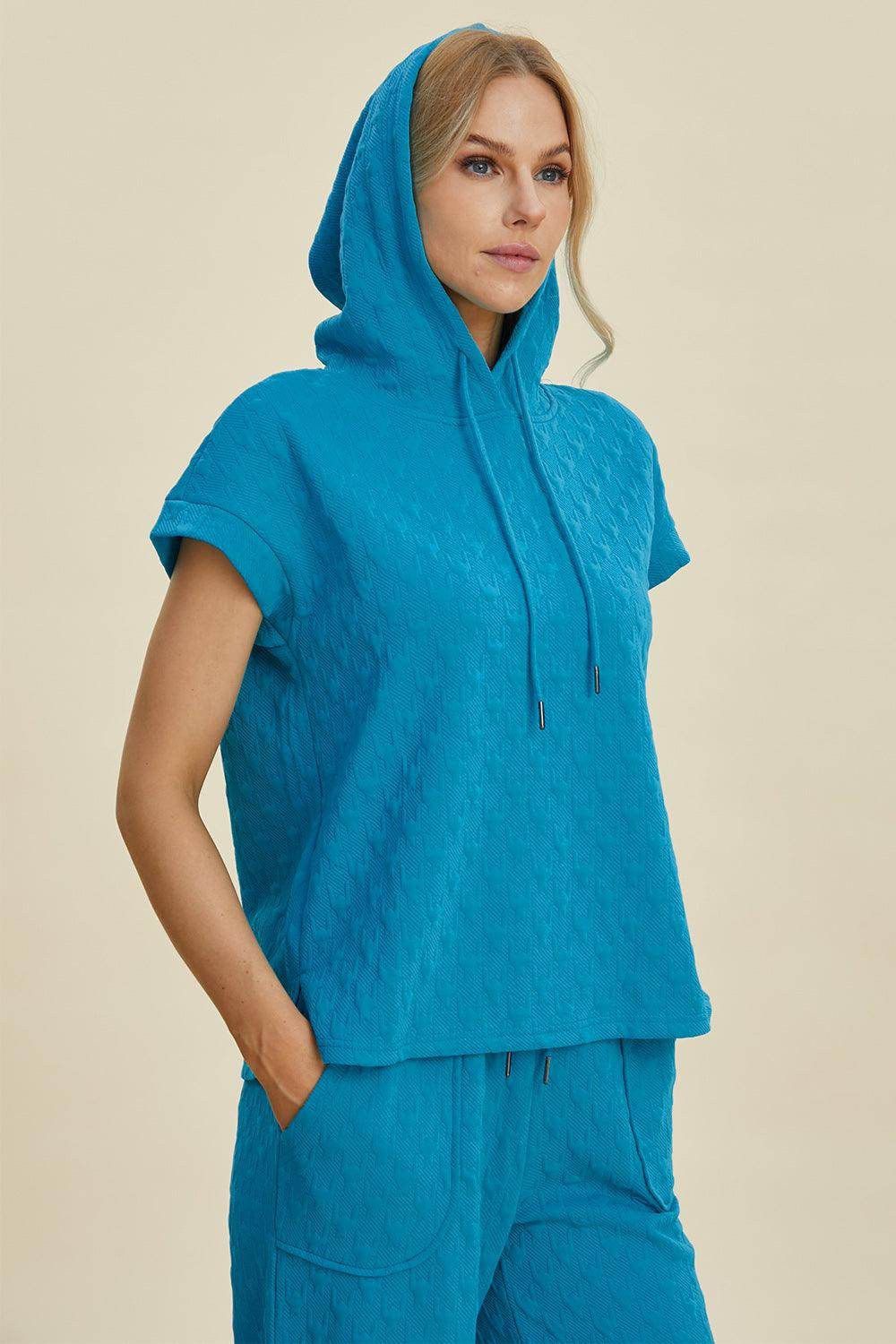 Double Take Full Size Texture Hoodie and Pants Set