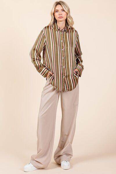 Mittoshop Striped Button Down Satin Shirt in Multicolor