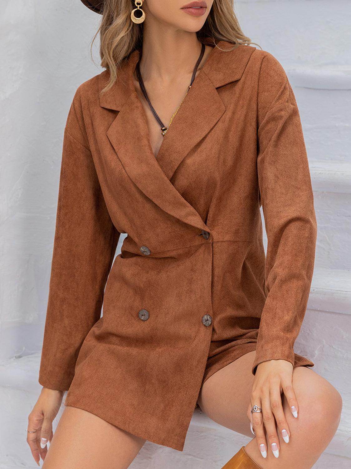 Lapel Collar Long Sleeve Romper for Stylish Comfort