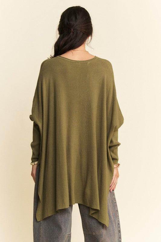 Davi & Dani High-Low Side Slit Batwing Sleeve Top Style
