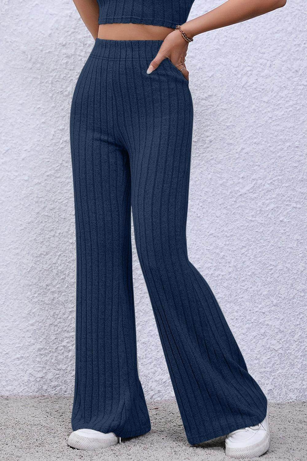 Basic Bae Full Size Ribbed High Waist Flare Pants for Women