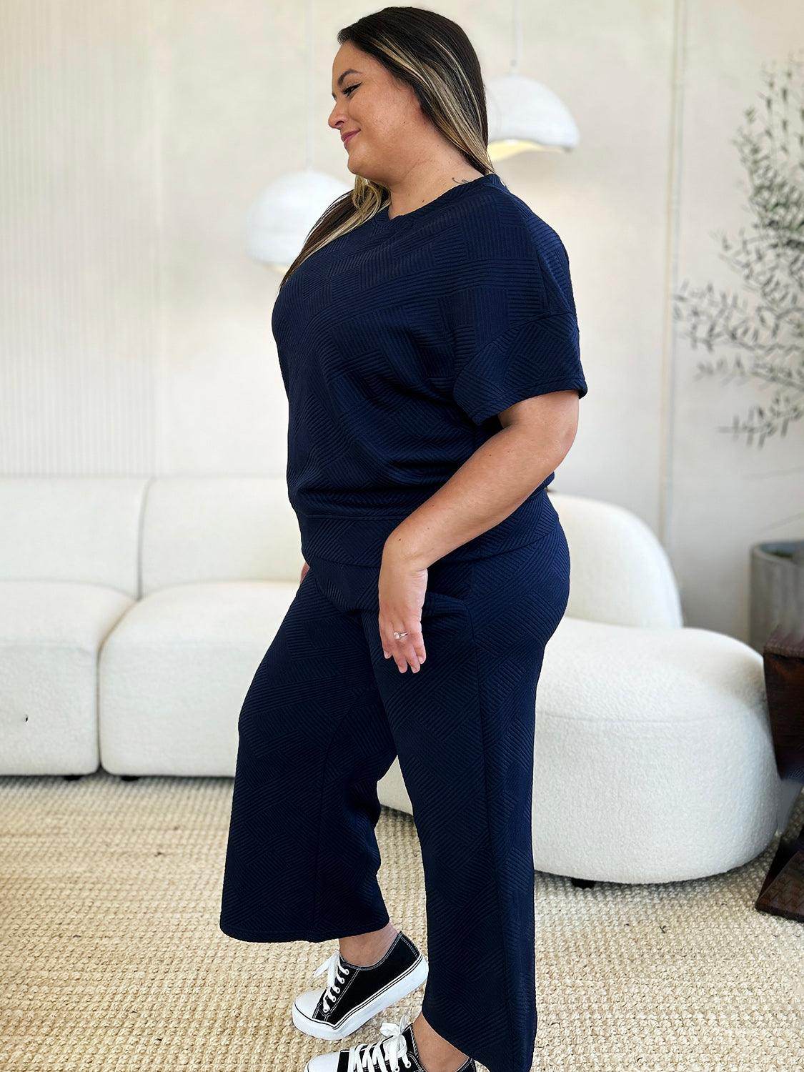 Double Take Full Size Texture Top and Pants Set for Women