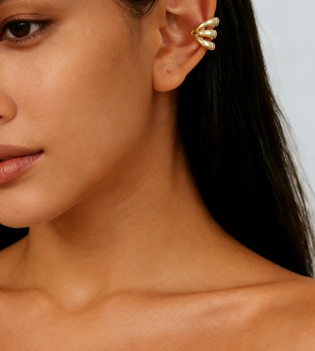 C-Shaped Hoop Ear Cuffs with Spiral & Teardrop Design