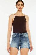 Kancan High Waist Raw Hem Denim Shorts for Summer Style