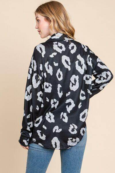 BOMBOM Animal Print Button Up Knit Shacket for Women