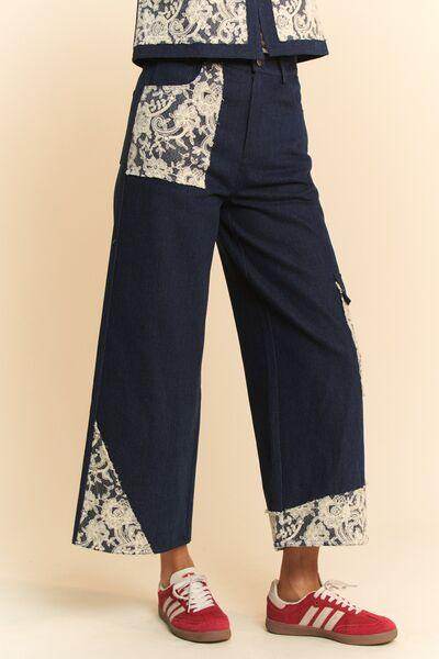 Davi & Dani Lace Applique Wide Leg Jeans for Women