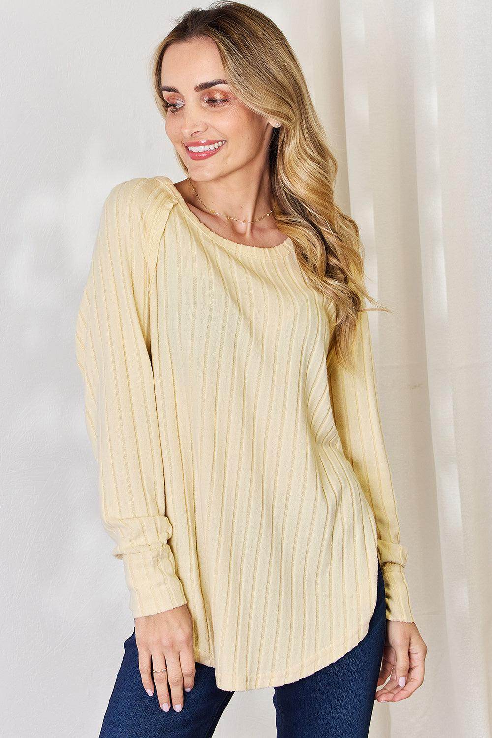 Basic Bae Full Size Ribbed Round Neck Slit T-Shirt for Women