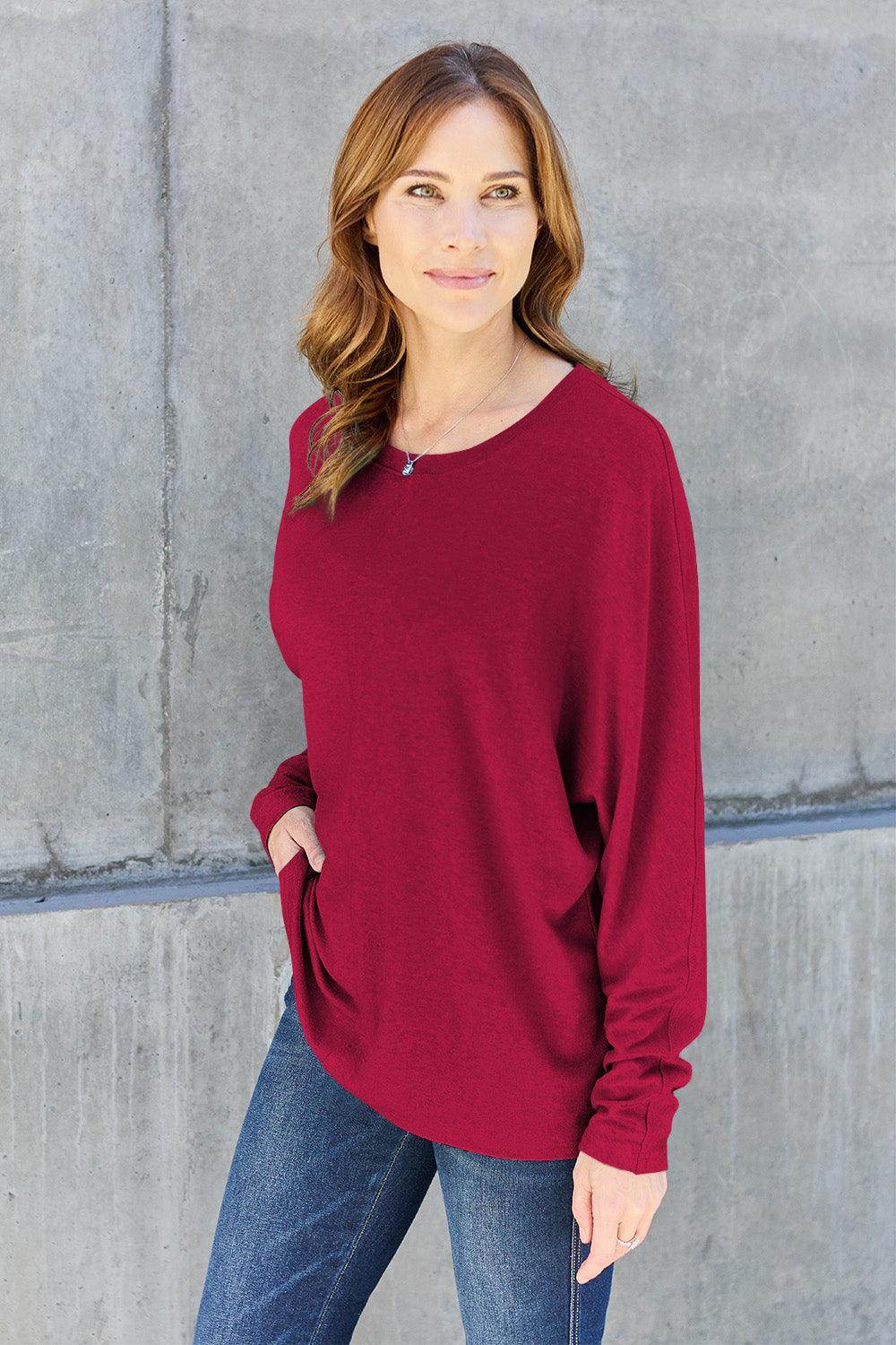 Double Take Full Size Round Neck Long Sleeve T-Shirt for Women