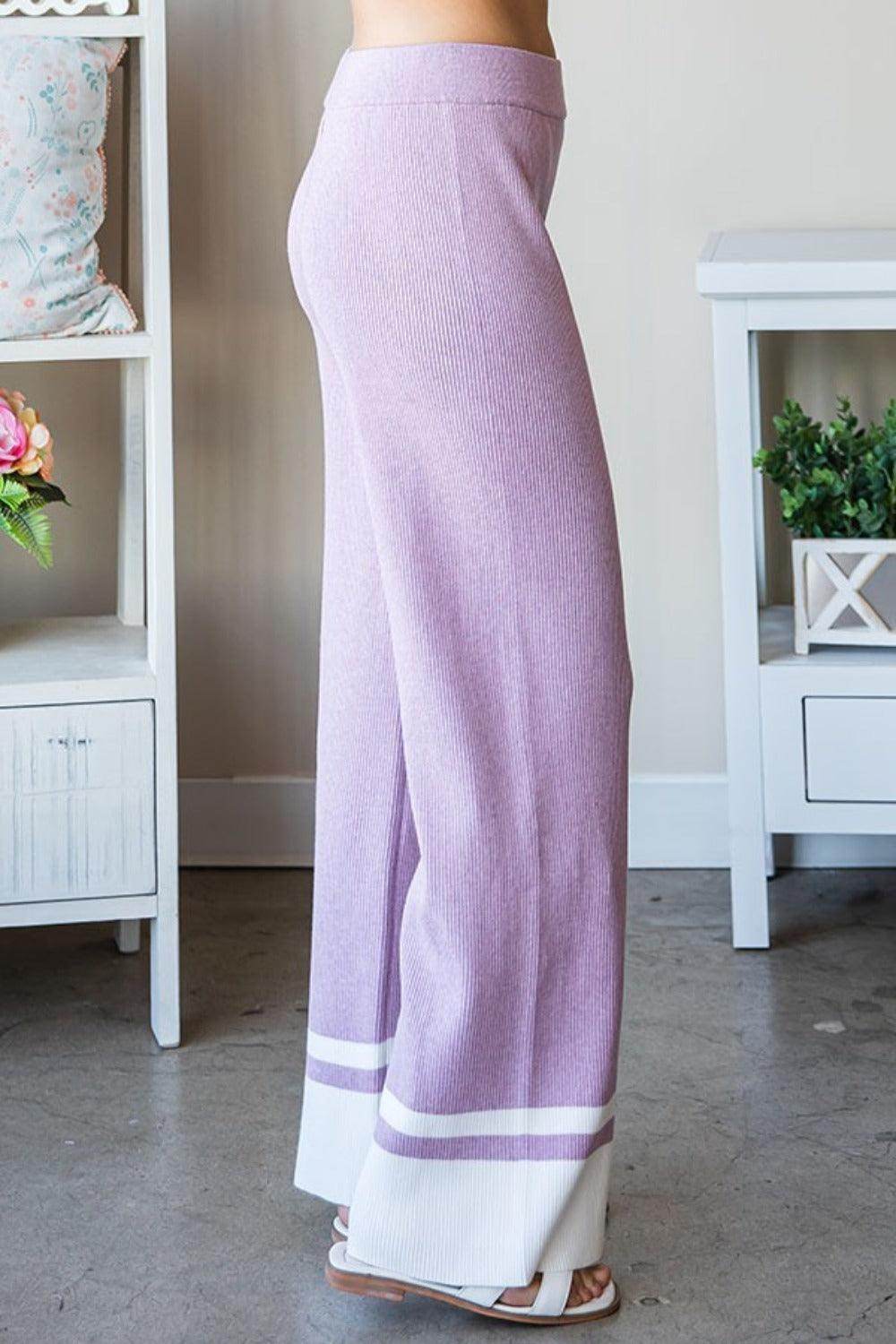 First Love Contrast Ribbed Knit Pants for Casual Style