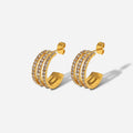 Stainless Steel Inlaid Zircon C-Hoop Earrings for Women