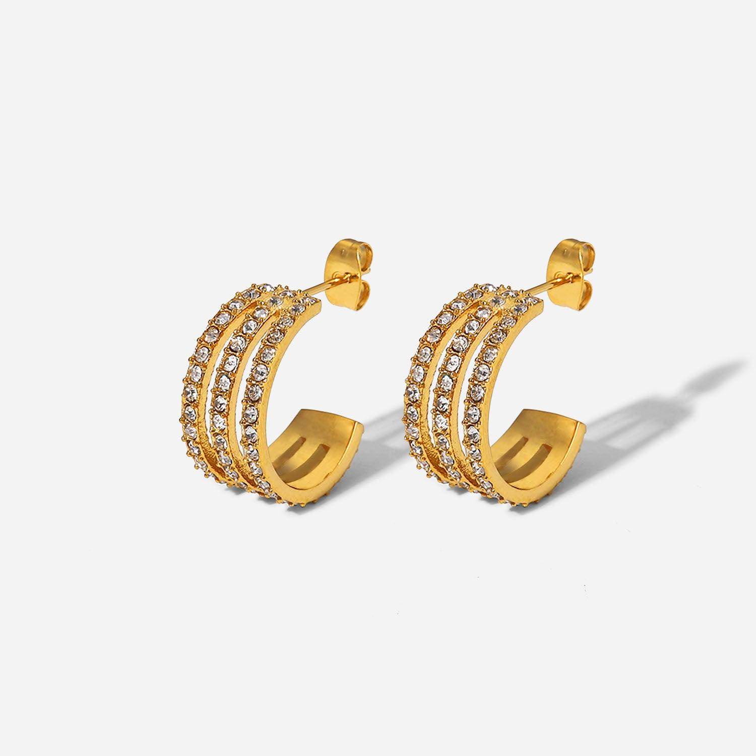 Stainless Steel Inlaid Zircon C-Hoop Earrings for Women