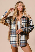 BiBi Curved Hem Sequin Plaid Button Up Shacket Chic Style