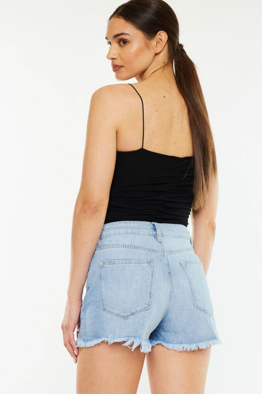 Kancan Raw Hem Distressed High Waist Denim Shorts Women