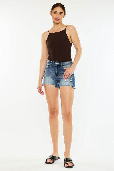 Kancan High Waist Raw Hem Denim Shorts for Summer Style