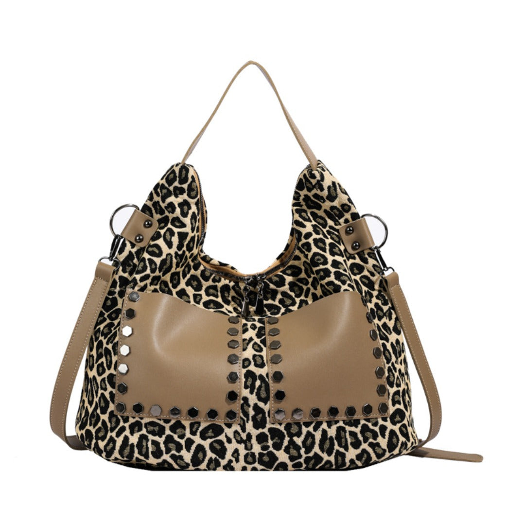 Ladies leopard print large capacity tote bag, vintage hobo bag casual, shoulder bag with crossbody strap, bag shoulder bag women