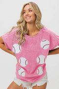 BiBi Sequin Baseball Short Sleeve T-Shirt for Women
