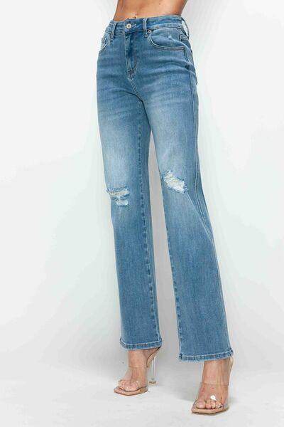 Bytos Full Size Distressed High Rise Straight Jeans For Women