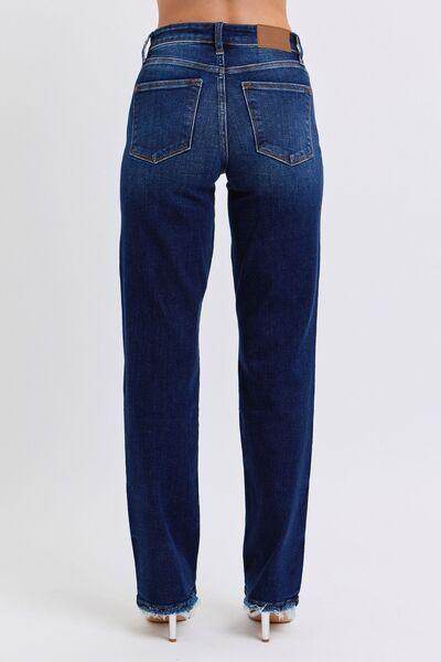 Judy Blue Full Size Raw Hem Straight Leg Jeans for Women
