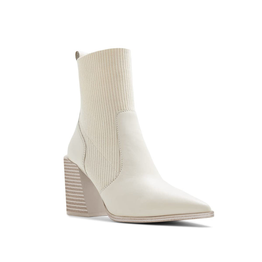 Womens Chunky Stacked Heel Ankle Boots Pointed Toe Booties Slip On Ribbed Knit Sock Boot