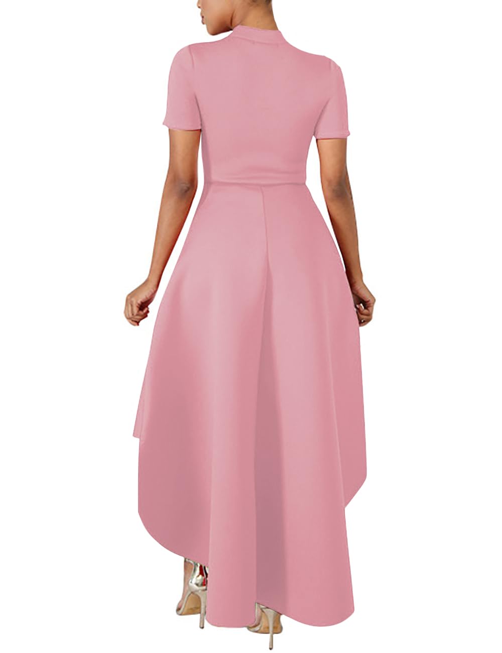Lrady Womens V Neck Short Sleeve High Low Cocktail Party Dresses Peplum Tunic Tops Shirt Dress